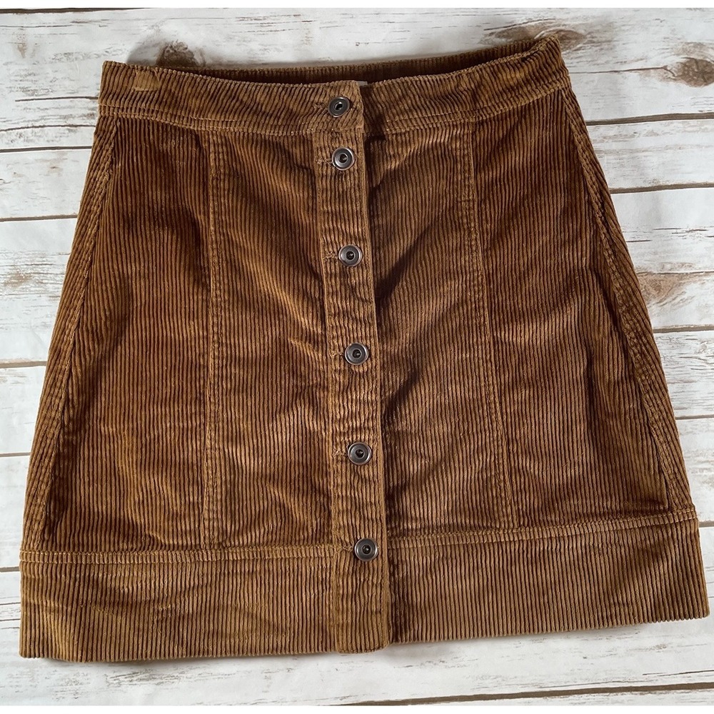 A Loves A Brown Corduroy Button‎ Fron Mini Skirt Size 2 Fall Fashion